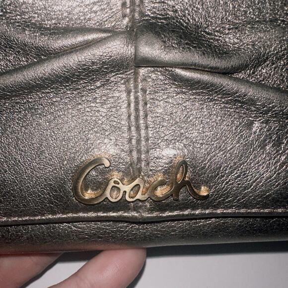 Coach Ashley Leather Pleated Bi-fold Wallet Bronze Metallic Gold W/zipper - Picture 7 of 11